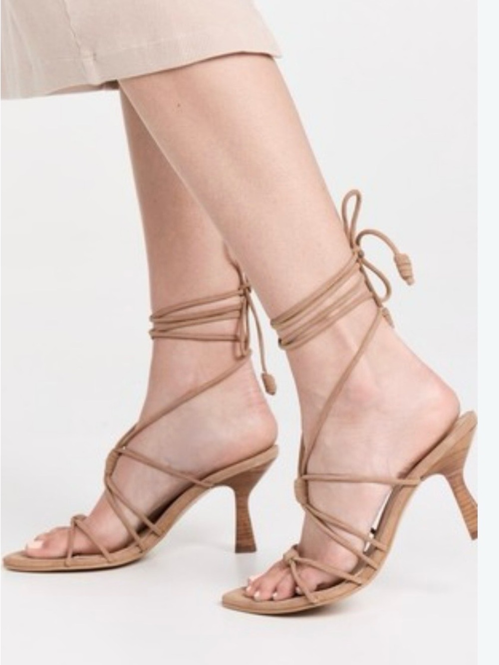 ALOHAS Tan Lace-Up Strappy Heeled Sandals